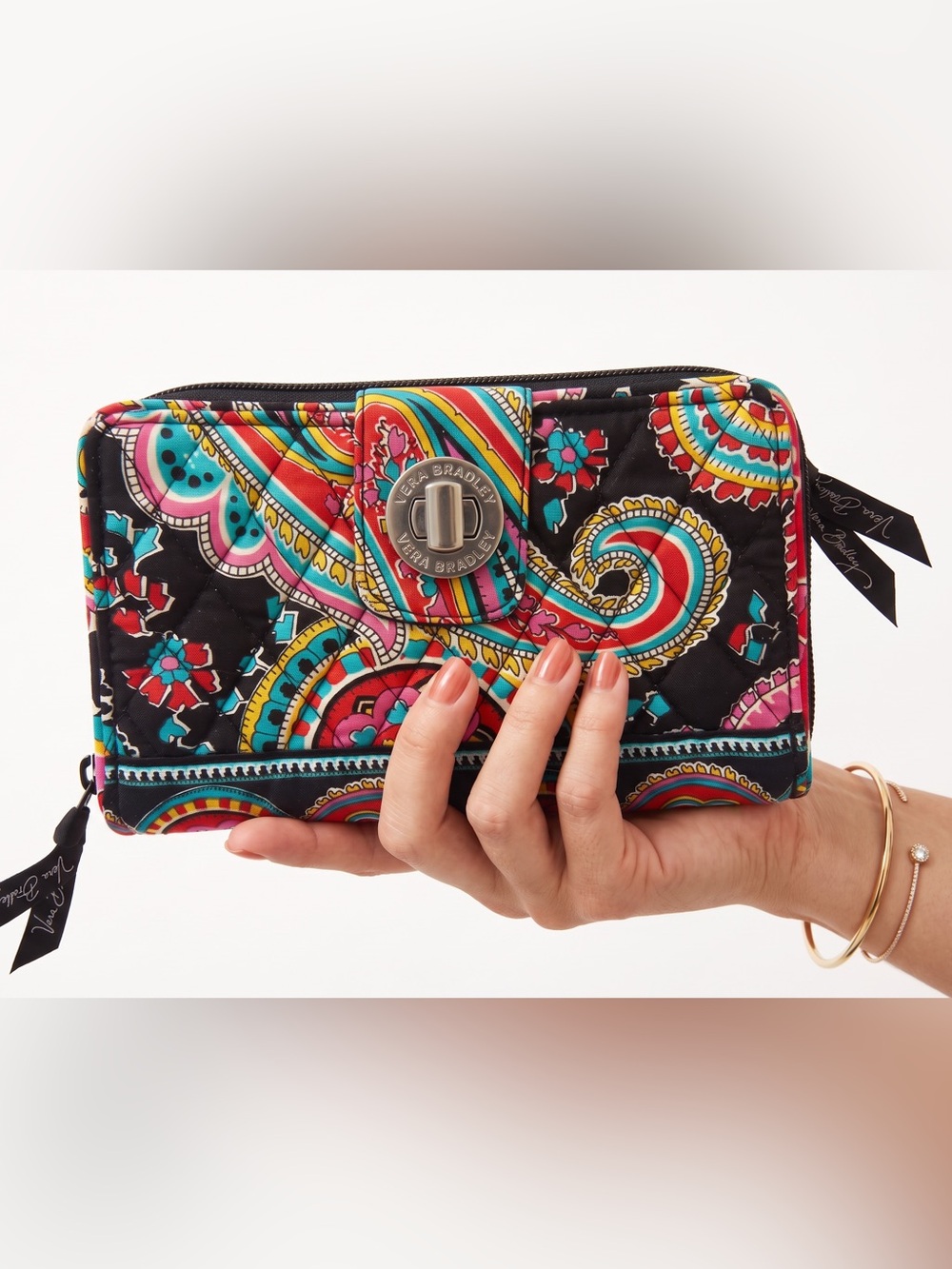 Vera Bradley Retired Parisian Paisley Quilted Wallet with Turn-Lock Key NWOT